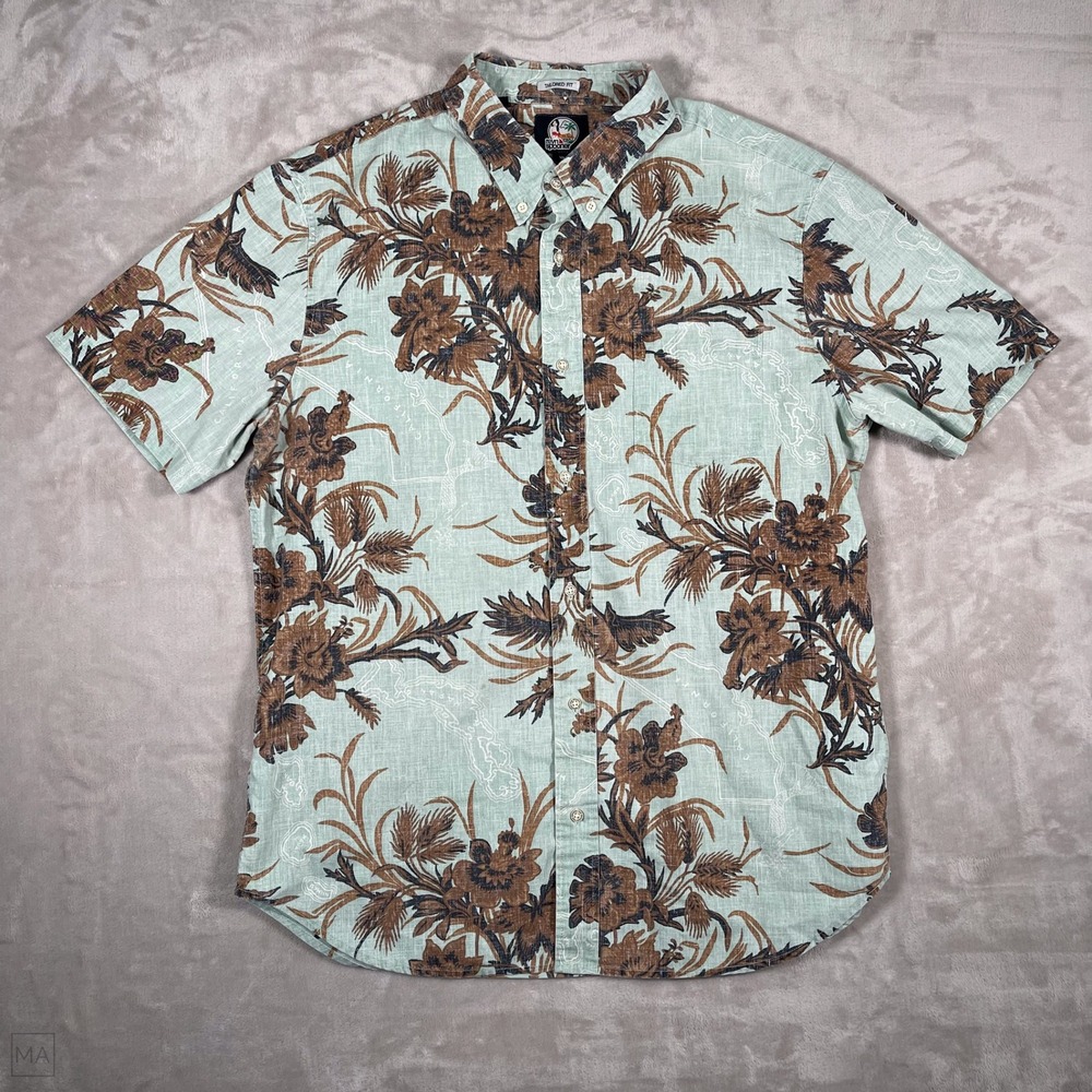 Reyn Spooner Men's Shirt Button Down Tailored Fit Hawaiian Print	XL Green/Brown